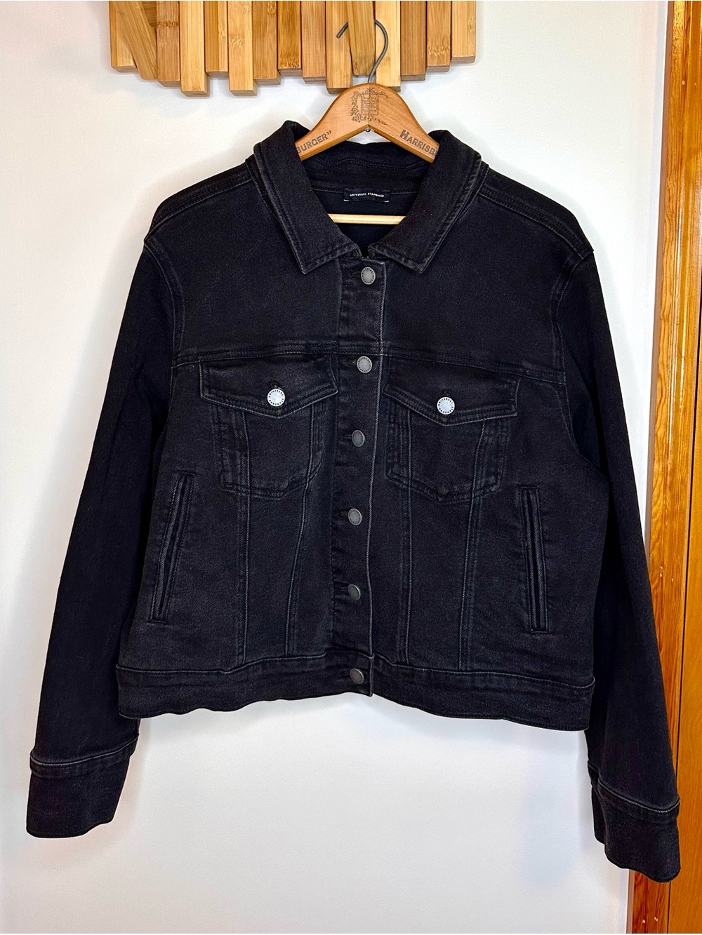Universal Standard Kelsey denim jean jacket in broken black - Size S 14/16